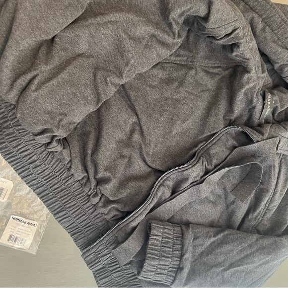 $365 Norma Kamali Hooded Zip Bomber Jacket Dark Heather Gray Pockets XXS OR XS - Picture 11 of 16